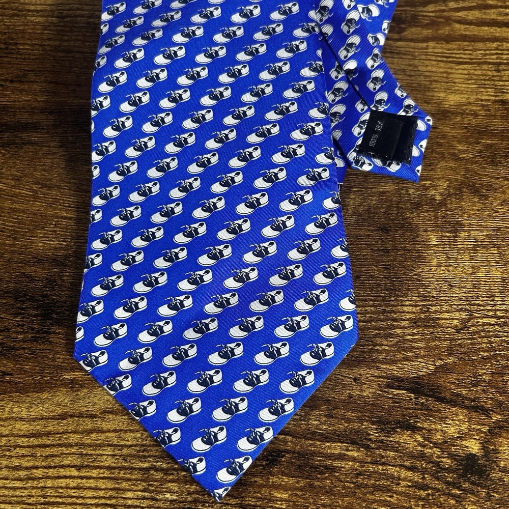 Notre Dame Prep 100% Silk Tie Blue Saddle Shoe Print Novelty 3.75" Necktie